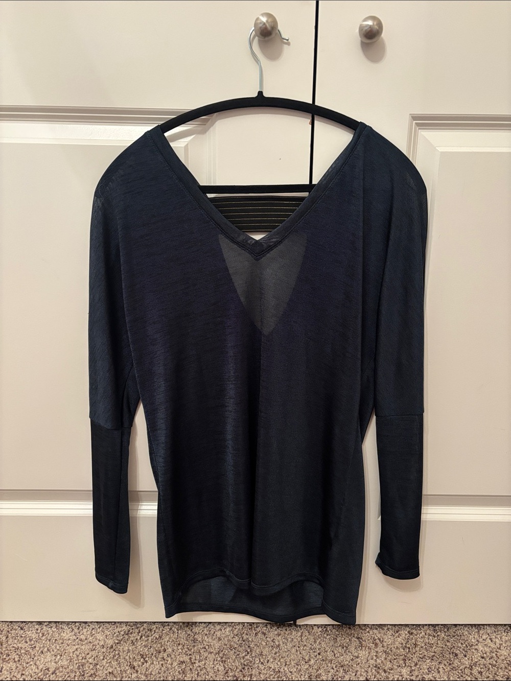 Lightweight V-Neck Long Sleeve Top - Deep Green